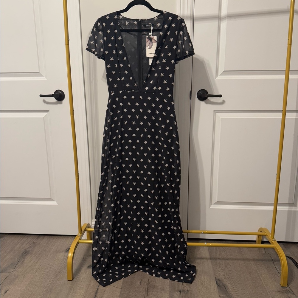 Zaful Black and White Flutter Sleeve Maxi Dress